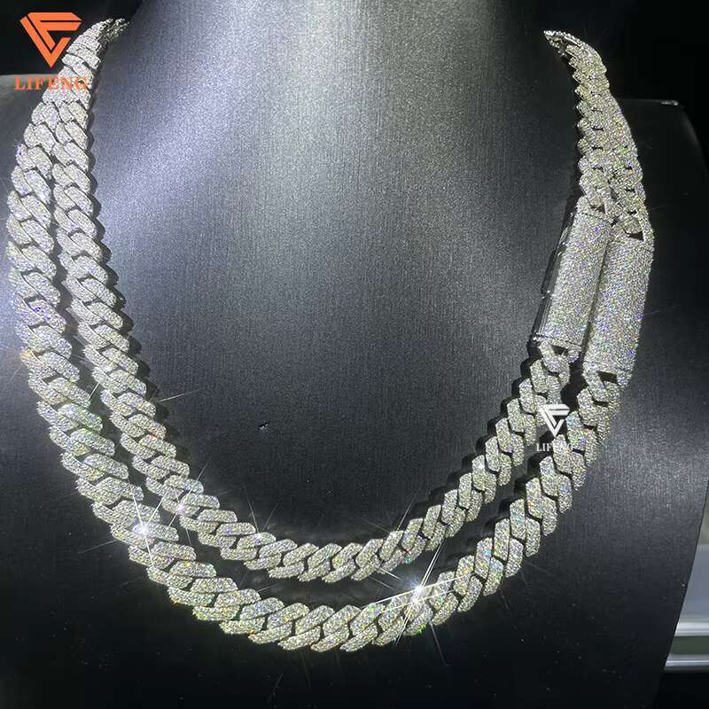 VVS Fine Jewelry Mens 10-12mm Cuban Link Chain Necklace White Gold Plated 925 Sterling Silver with Moissanite Hip Hop Style