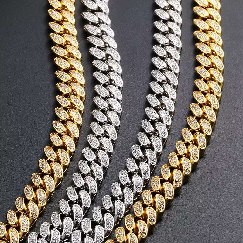 12mm Hip Hop Jewelry Miami Iced Cuban Link Chains 925 Sterling Silver Diamond Cuban Link Chain Necklace Bracelet