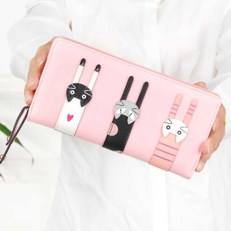 Funny Kitten Design Wen Lg Wallet PU Leather Cute Carto s Girls Zipper Purse Ladies ID Bank Card Holder Cluh Bag Y250707