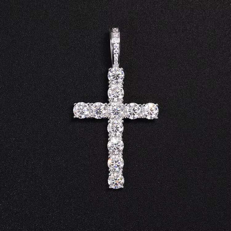 Fashion Rapper Style 925 Sterling Silver 3mm-5mm Wide D Color Moissanite Diamond Cross Pendant Hip Hop Jewelry