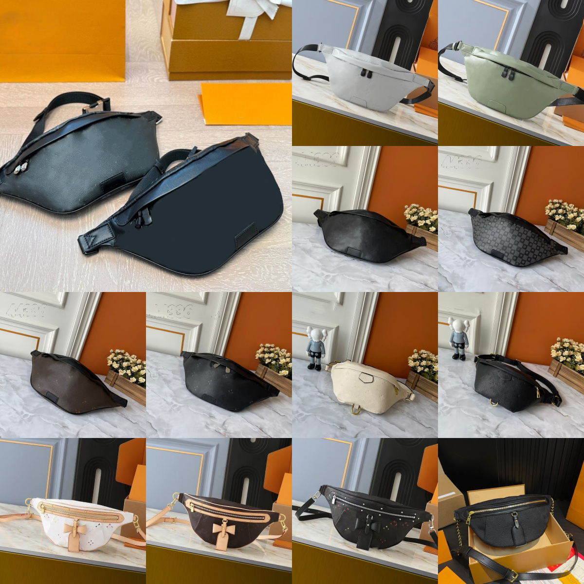 Unisex Fashionable Waist Sling Handbag Premium Flower Design Leather Crossbody Pouches