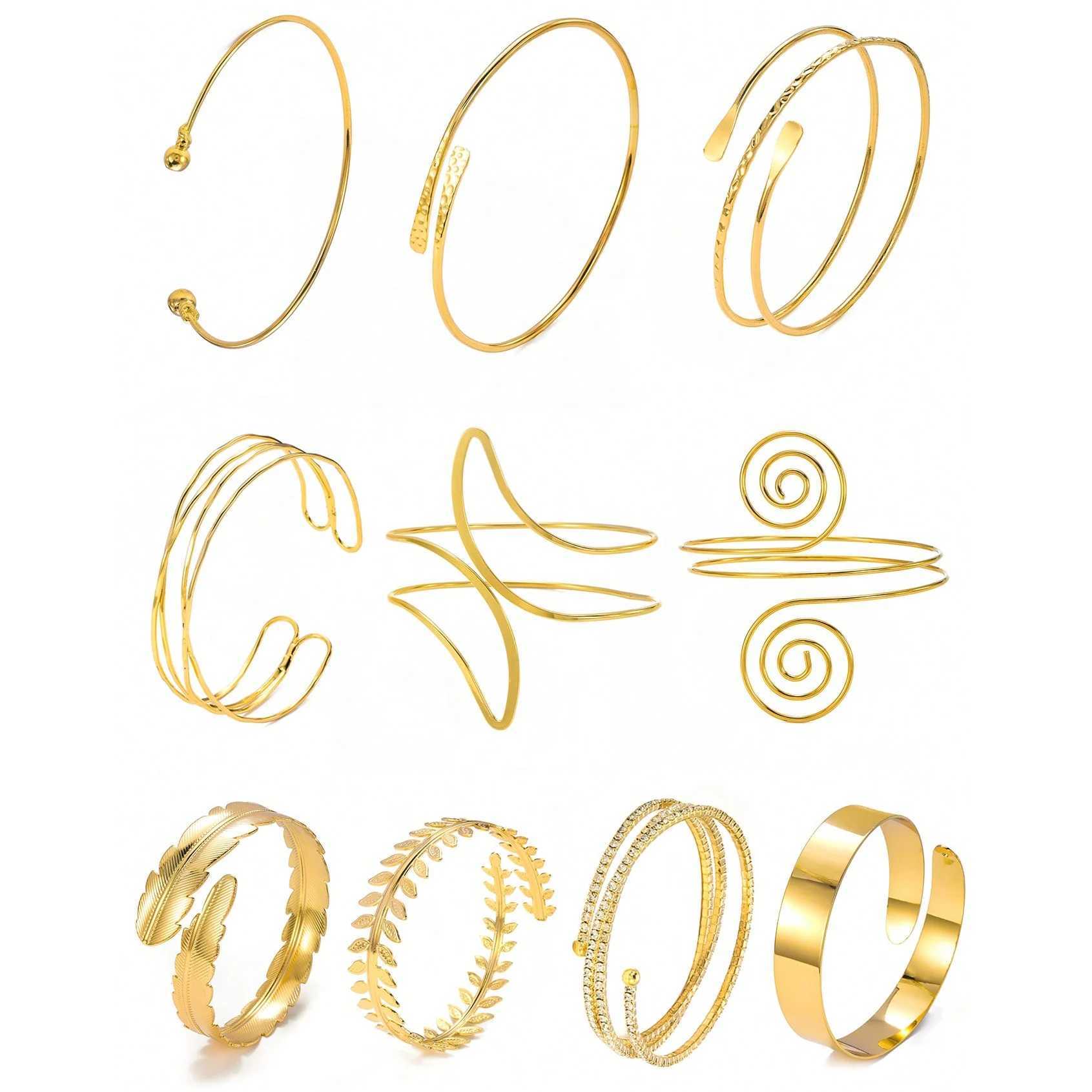 5PCS Boho Arm Bracelet for Women Vintage Geometric Gold Color Leaf Womens Arm Bangles Adjustable Jewelry XJ250707