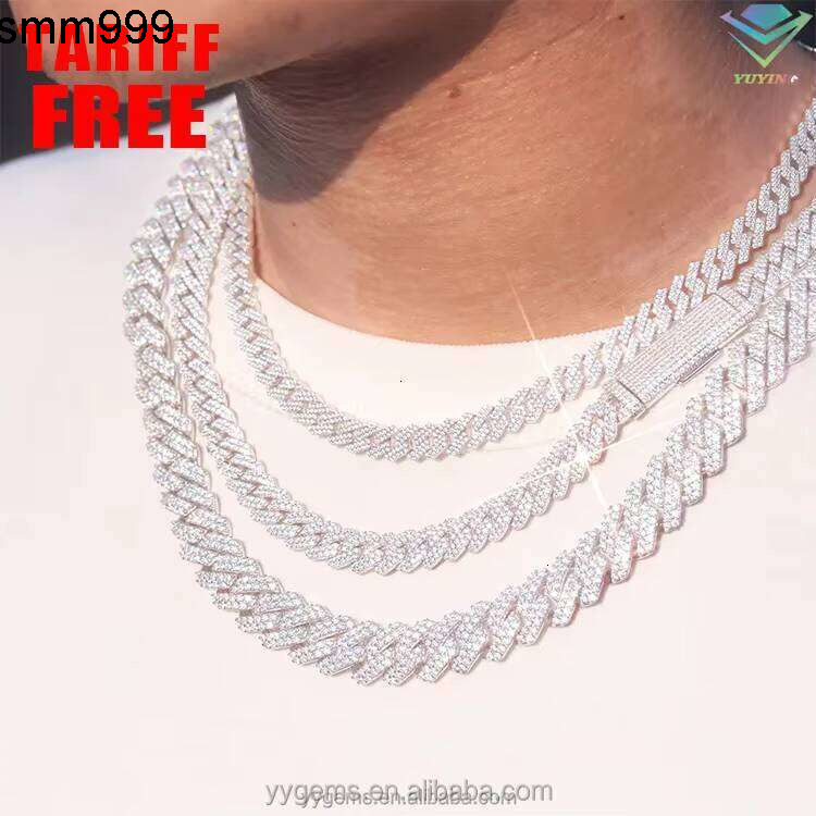 Fast Shipping Chain Size 8Mm-15Mm GRA Certificate D VVS Moissanite Sier Platinum Bracelet Men Women Necklace