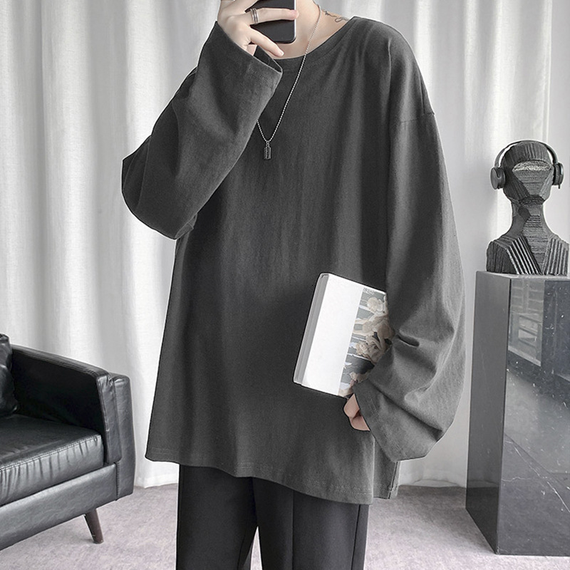 White Long Sleeve T-shirt For Men, Trendy Brand, Ins Style, Hong Kong Style, Solid Color, Versatile Designer Short Sleeves Top, Spring And Autumn Basi