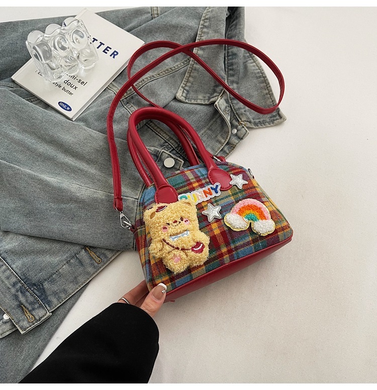 Free shipping designer Vintage Color-Block Exquisite Plaid Ins Dachshund Handbag for Women High-Value Commuter Coin Crossbody Bag