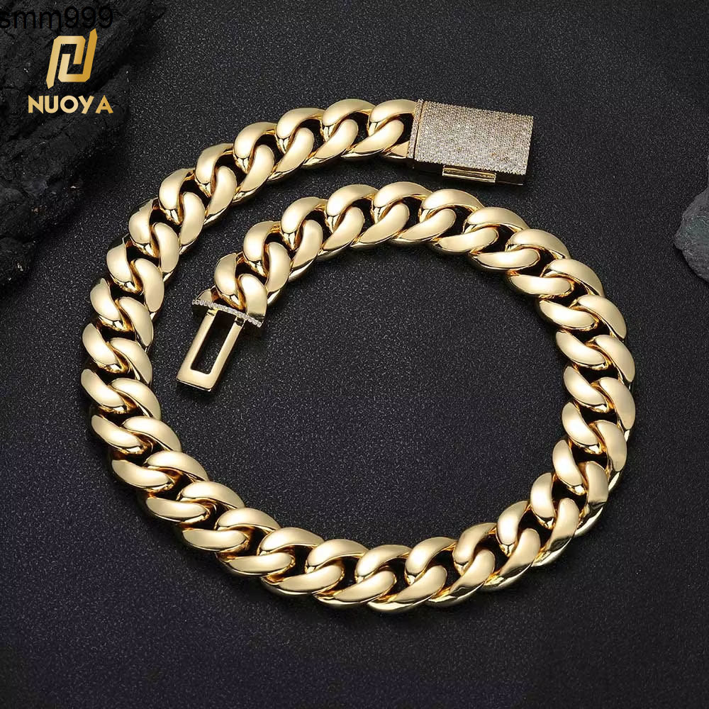 Unisex Hip Hop Jewelry 18K Gold Plated Brass Cuban Link Chain with Diamond Clasp Heavy Miami Cuban Chain Necklace for Gifts