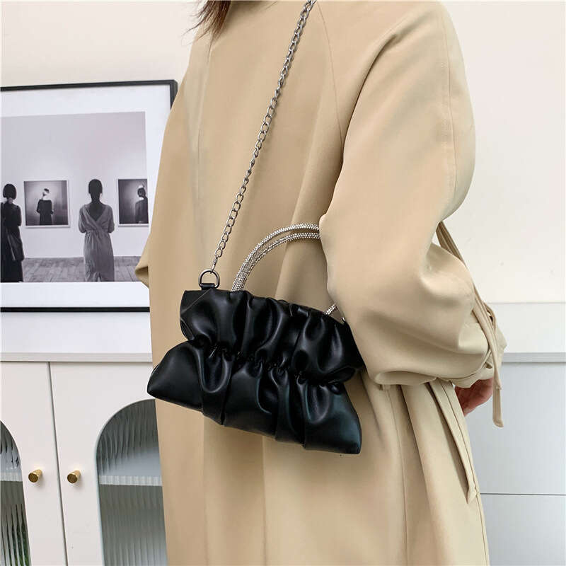 Fashion Fresh Rhinestone for Women 2025 Autumn New Candy Color Pleated Small Square Stylish Single Shoulder Crossbody Bag
