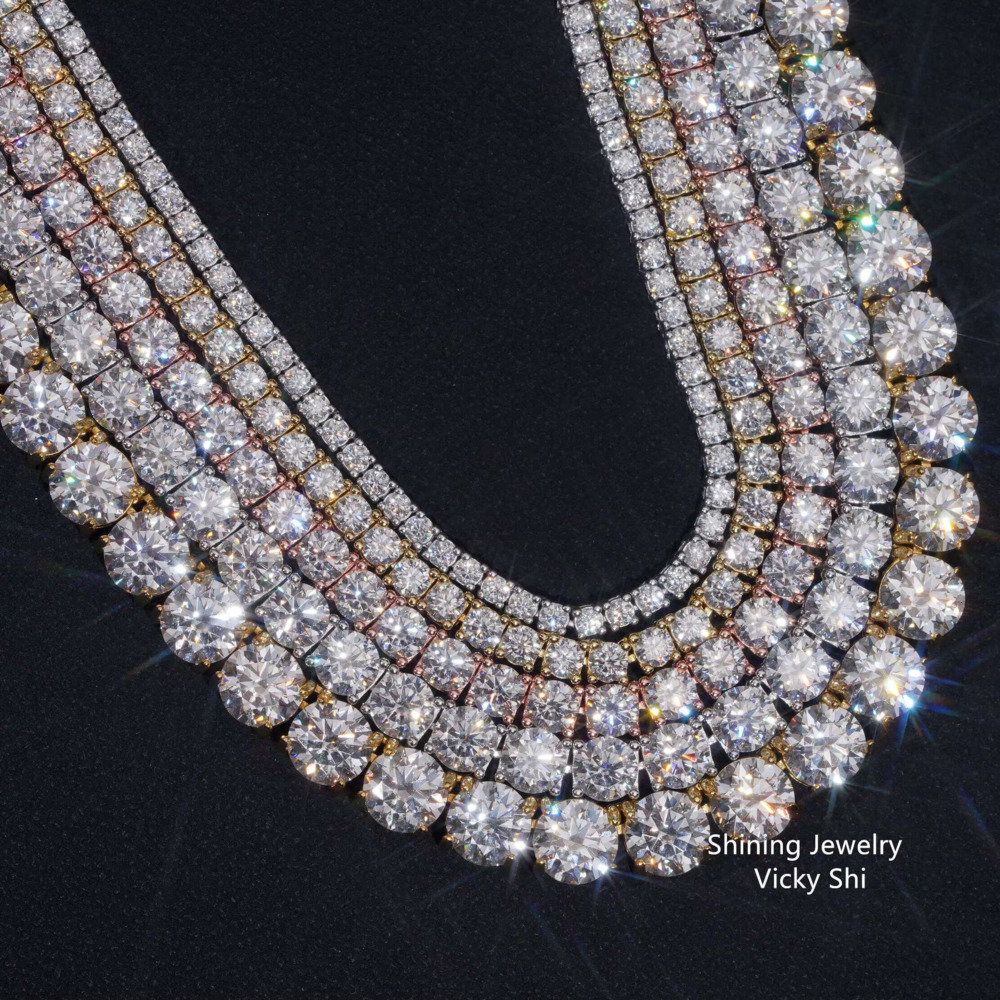 Luxury Jewelry GRA Certified VVS Moissanite Tennis Chain 925 Silver 2mm-5mm Diamond Moissanite Tennis Necklace Iced Out