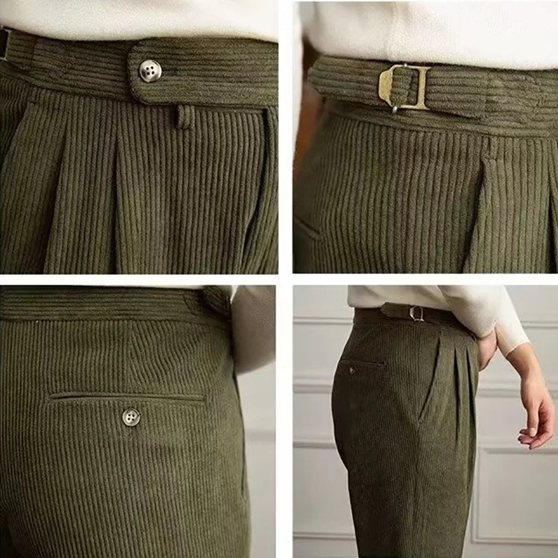 Spring Autumn Vintage Fashion Solid Corduroy Naples Pants High Waist Belt n Trousers Japanese Style Casual Pants For Men 250707
