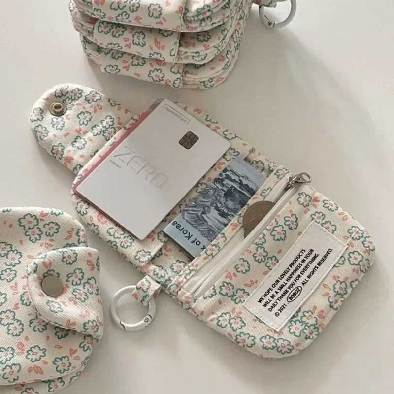 1 Pc Cute Student Coin Purse Card Simplicity Floral Korean Fi Wallet Card Holder for Girls Portable Cute Small Storage Bag Y250707