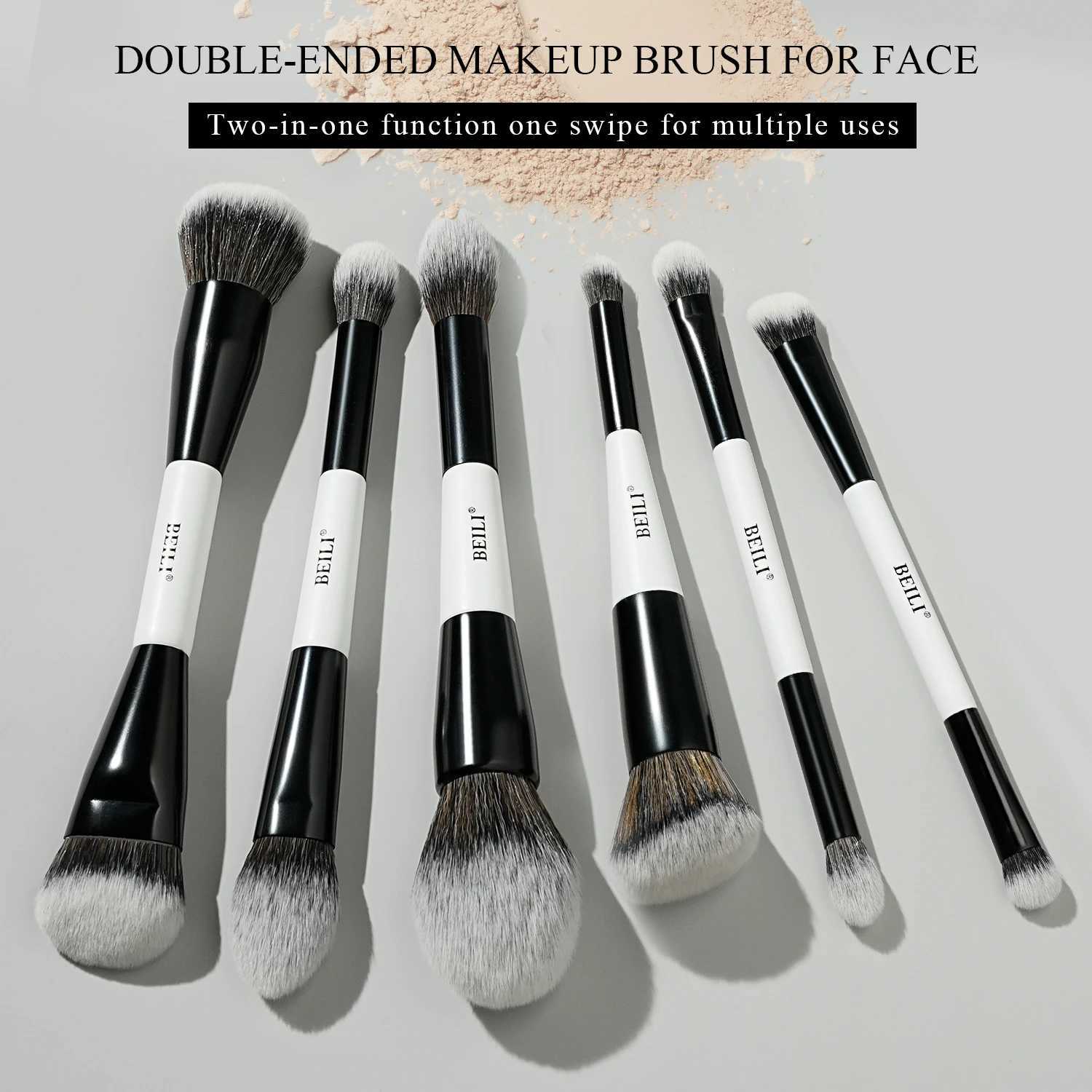 BEILI Professional Makeup Brushes Set 12 PCS Vegan Double-ended Foundation Contour Bronzer Eyeshadow Brush Travel Cosmetic Tool W250707