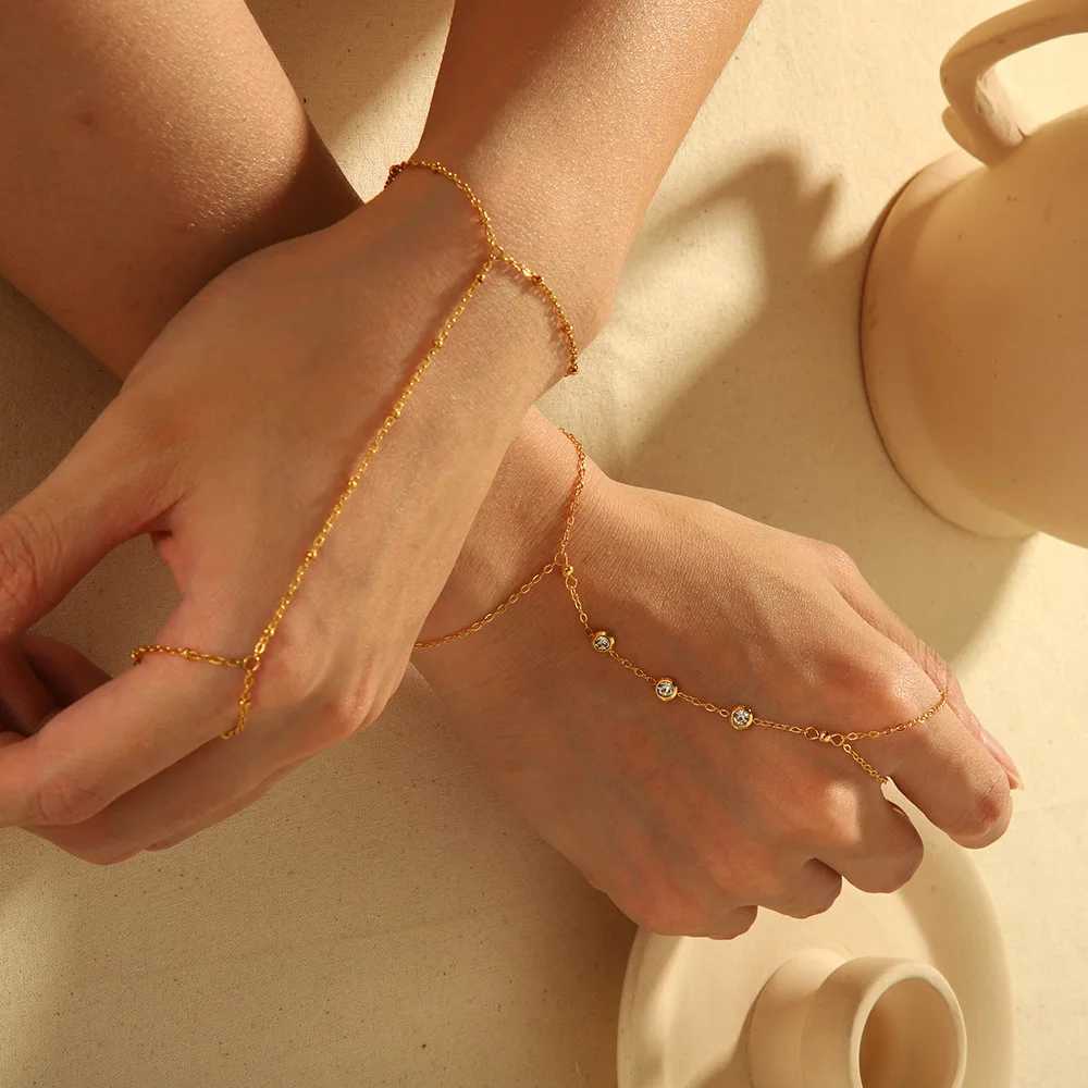 Stainless Steel Gold Color Bracelets Personality Design Beaded Finger Chain Minimalist Bracelet For Women Jewelry Friend Gifts XJ250707