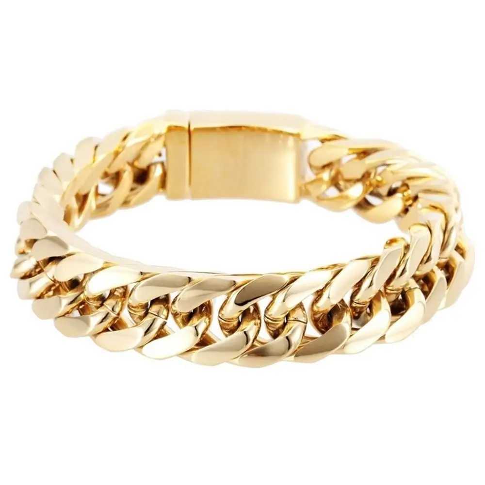 Women Men Gold Color Fashion Bracelet Hip Hop Stainless Steel Cuban Bracelet Link Chain XJ250707