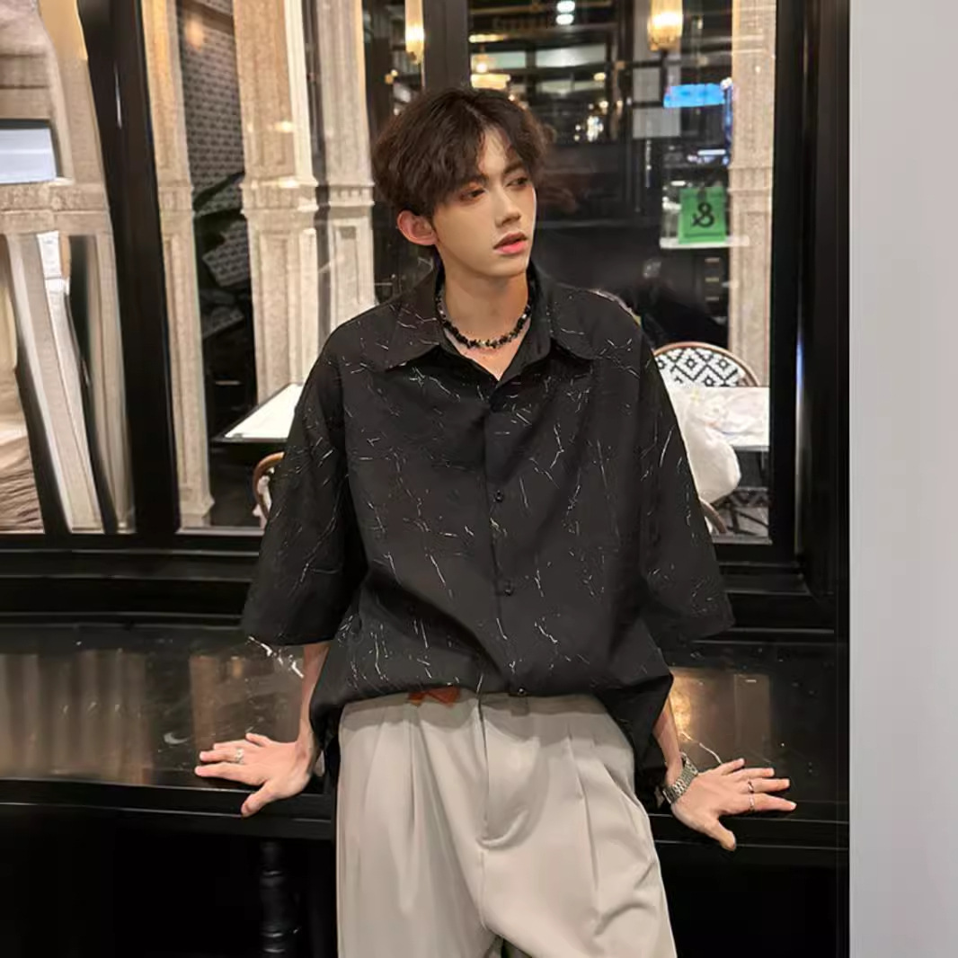 Yuppie Style Ice Silk Short Sleeve Shirt For Men, Summer Designer Short Sleeves Thin Metal Texture High-end Shirt, Casual Handsome Jacket