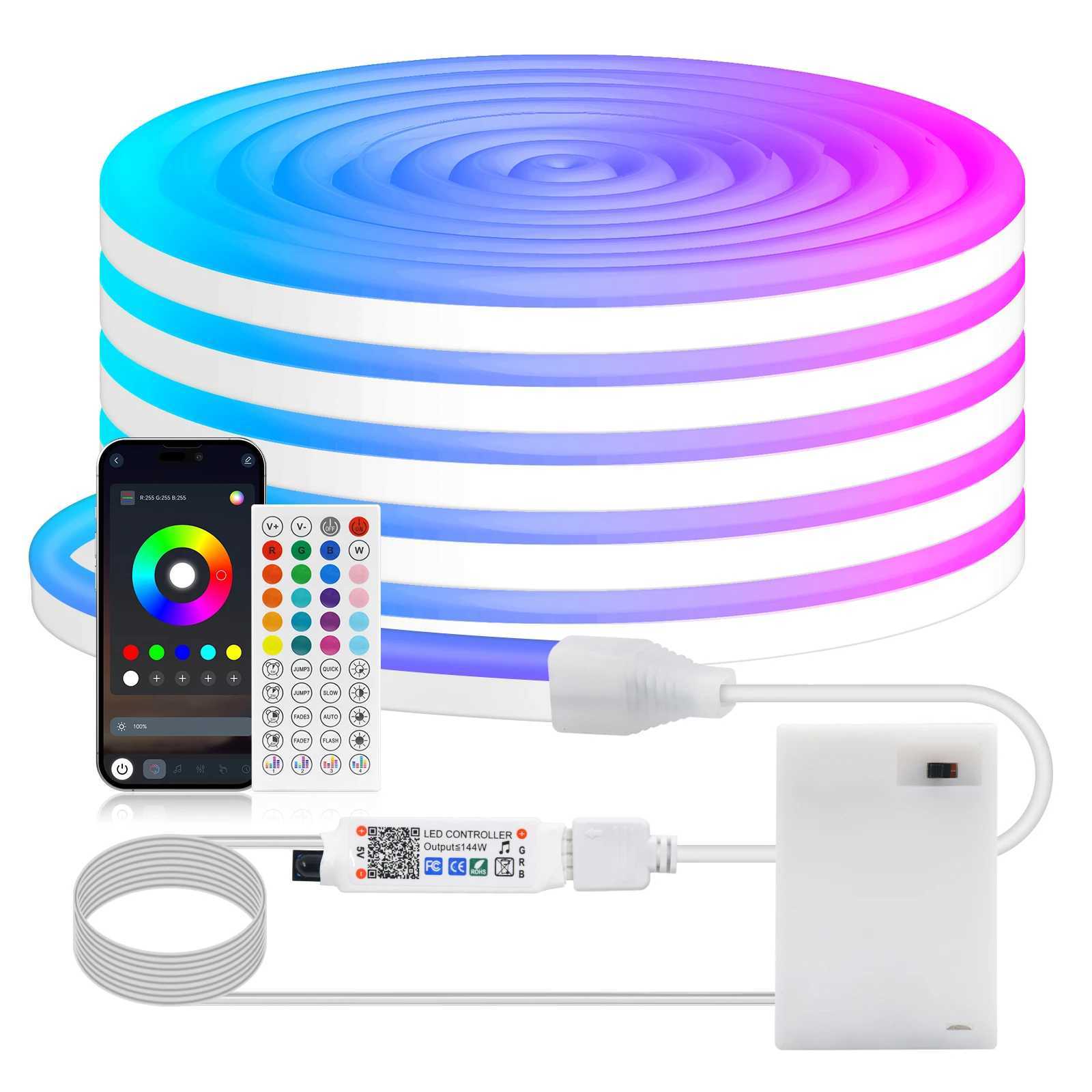 DC 5V 3AA Battery Powered RGB Neon Strip Light Home Decor Flexible Ribbon Tape Rope LED Strip W250701