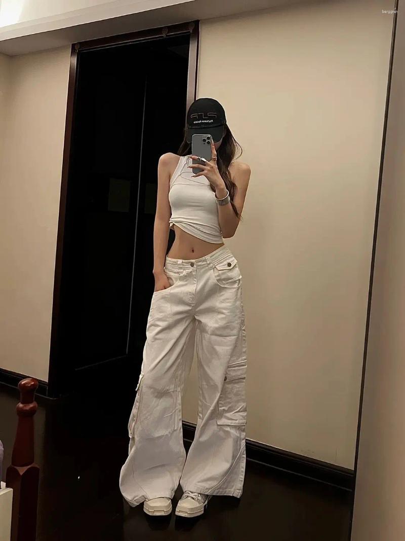 Womens Pants Multi-pocket White Cargo Jeans For Summer Low Waist Loose Wide Leg Versatile Casual Trousers Y2k Sweatpants Baggy Z260313