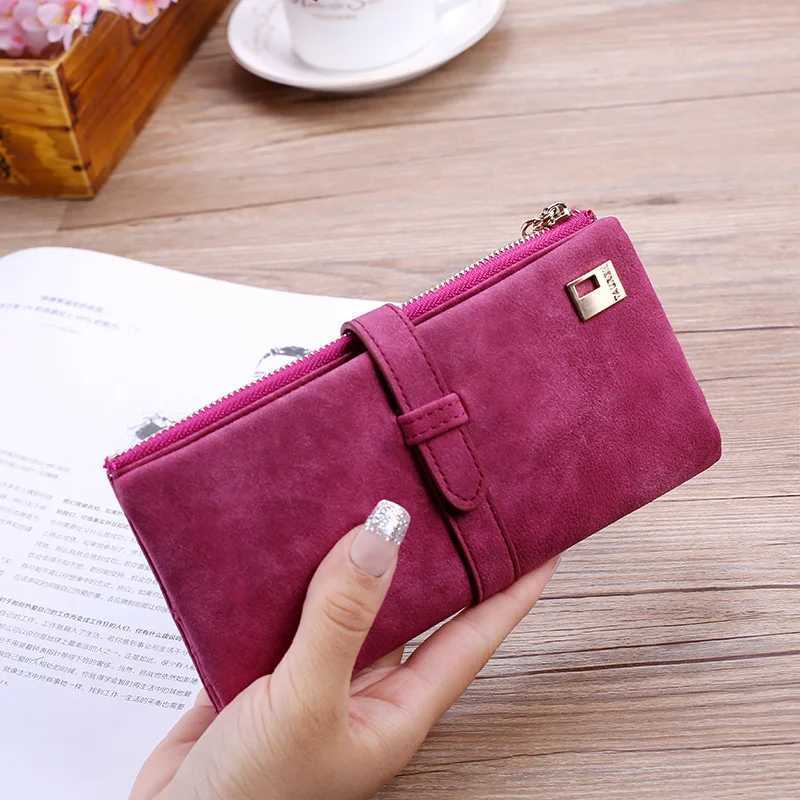Wen Matte Wallets PU Leather LG Purse Cluh Mey Bag Fem Dr Strap Vintage Wallet Fi Holder Y250707