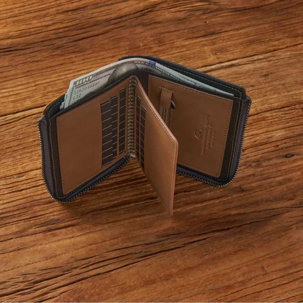 1pc Premium Short Wallet for MenStylish Mtifuncti PU Leather Zipper Durable Wallet Y250707