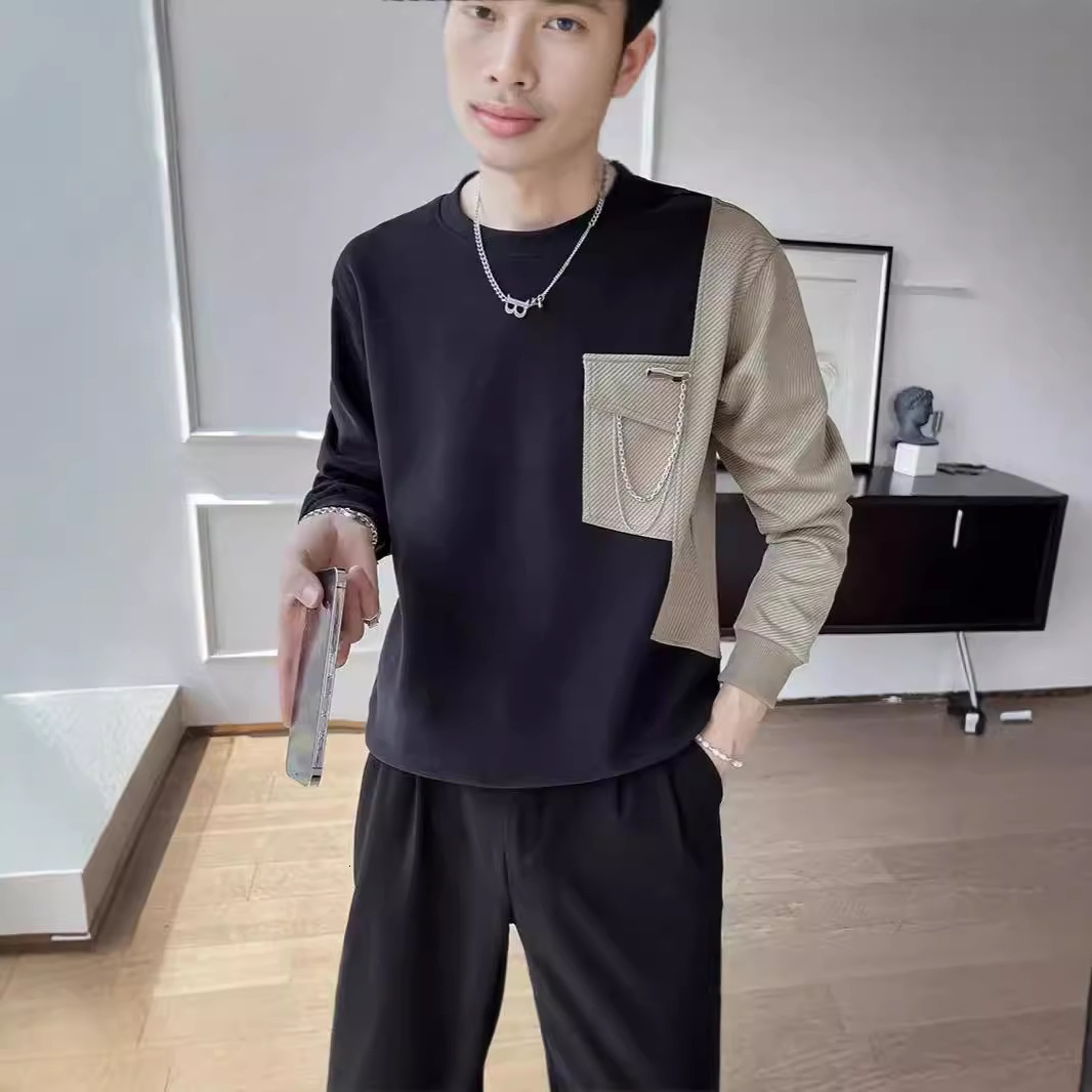 Autumn T-shirt For Men, Cool And Handsome 2025 New Spring And Autumn Workwear Designer Short Sleeves Pocket Top, Heavyweight Jacket With Trendy Brand 