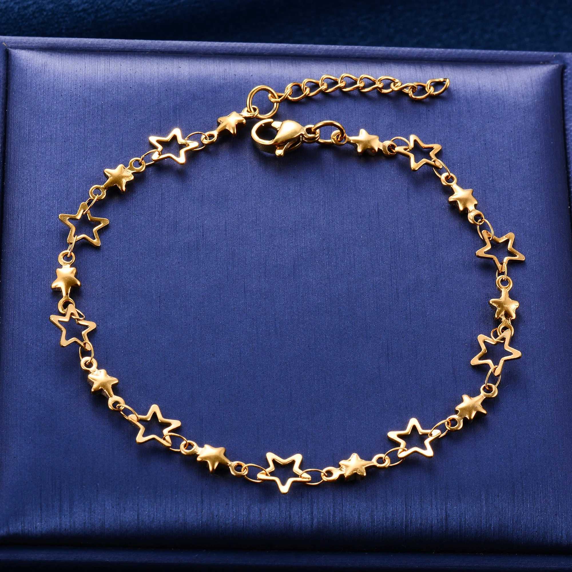 7mm Cute Stainless Steel Star Bracelet Link Hand Chain for Women Girl Handmade Gold Color Wristband Anklets Metal Jewelry Gift XJ250707
