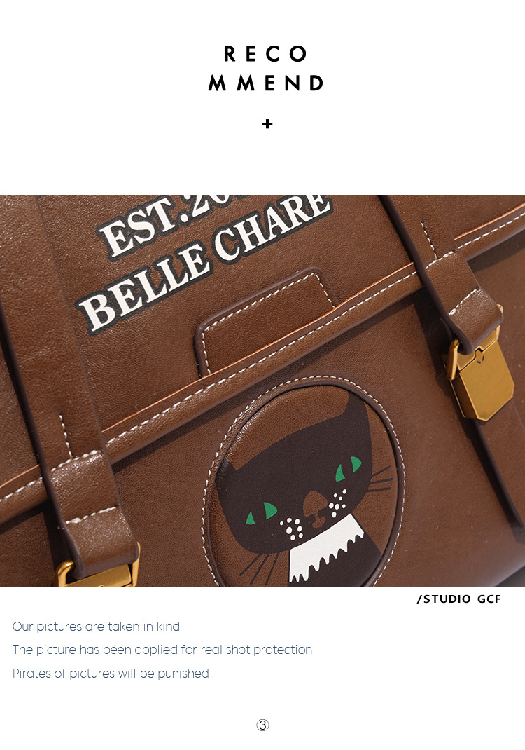 Womens Retro Boston Style Backpack with Soft Premium Leather & Adorable Cartoony Print - Spacious Design for Travelers