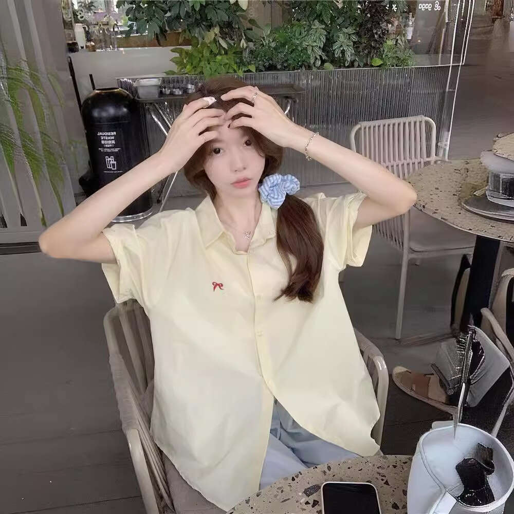 Summer Korean Style Design Sense Bowknot Embroidered Short Sleeve Shirt For Women Niche Casual Loose Sun Protection Top Trend B5