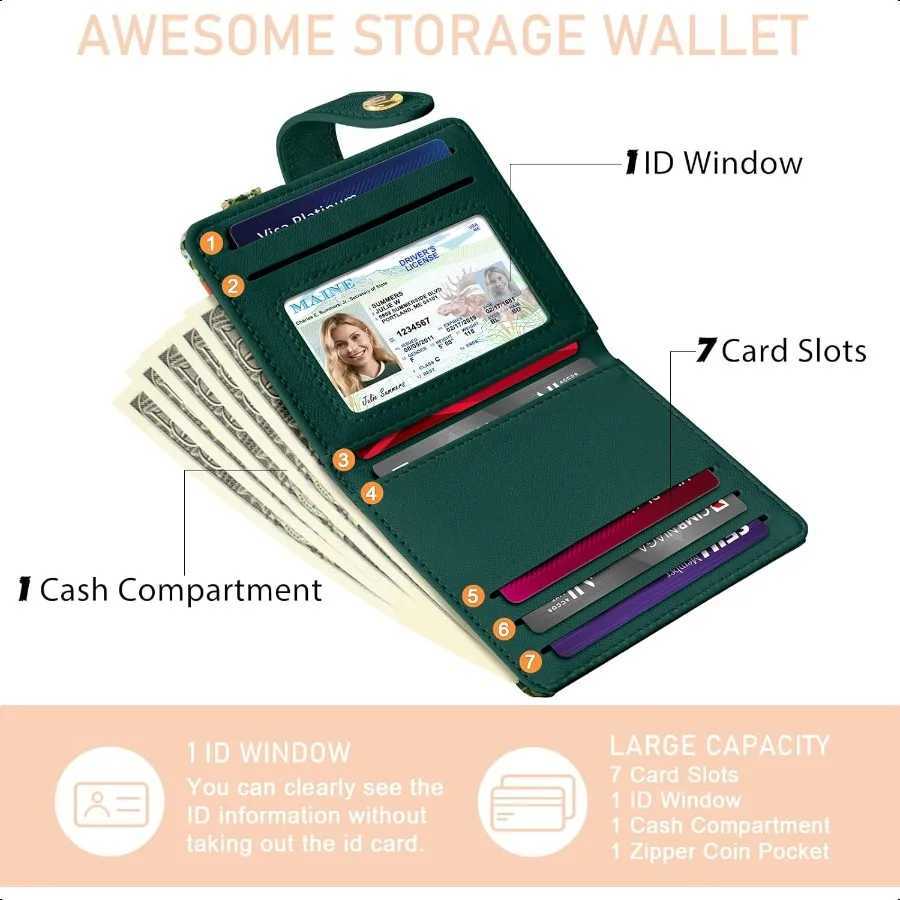 Black Floral Rfid Wen Wallet Small Slim Thin Wallet PU Leather Bifold C Zipper Coin Pocket ID Window for F Y250707