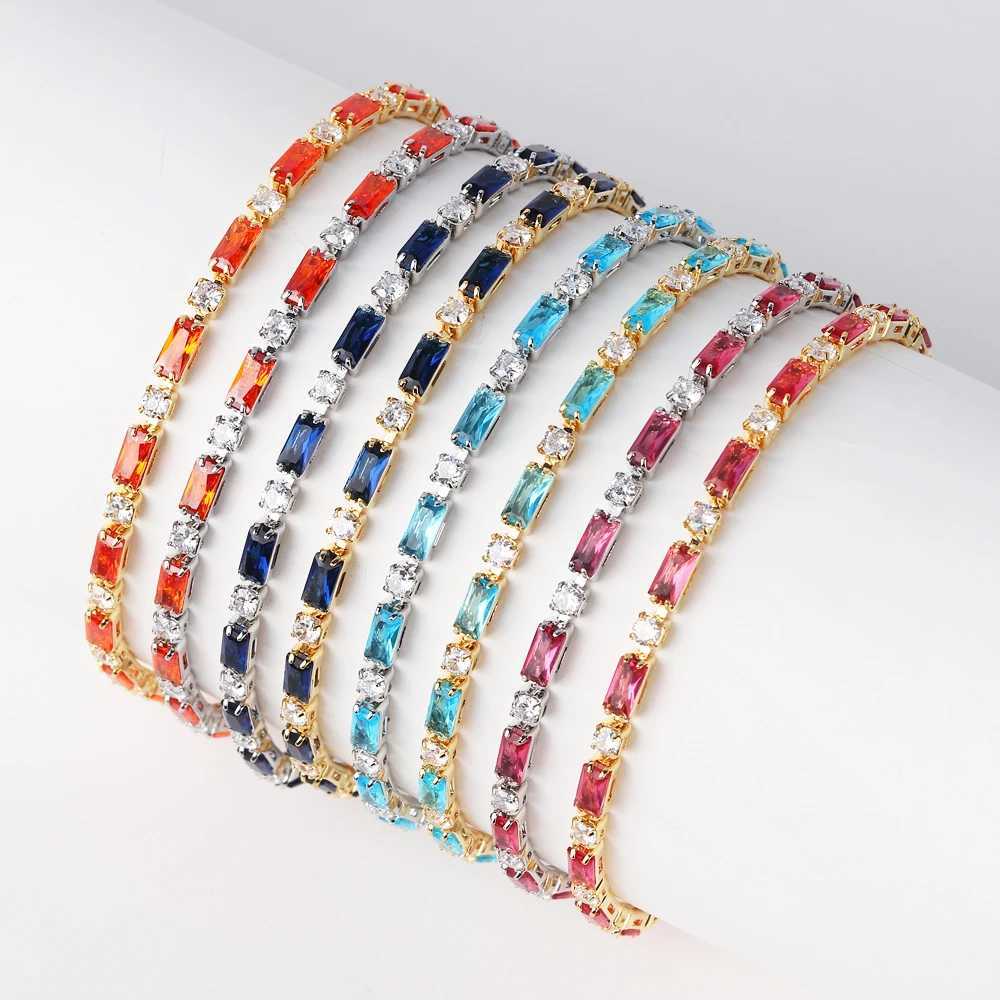 Luxury Rainbow Iced Out Zircon Tennis CZ Bracelet Womens Stretch Adjustable Bracelet Hippie Fashion Accessories Jewelry GiftsXJ250707