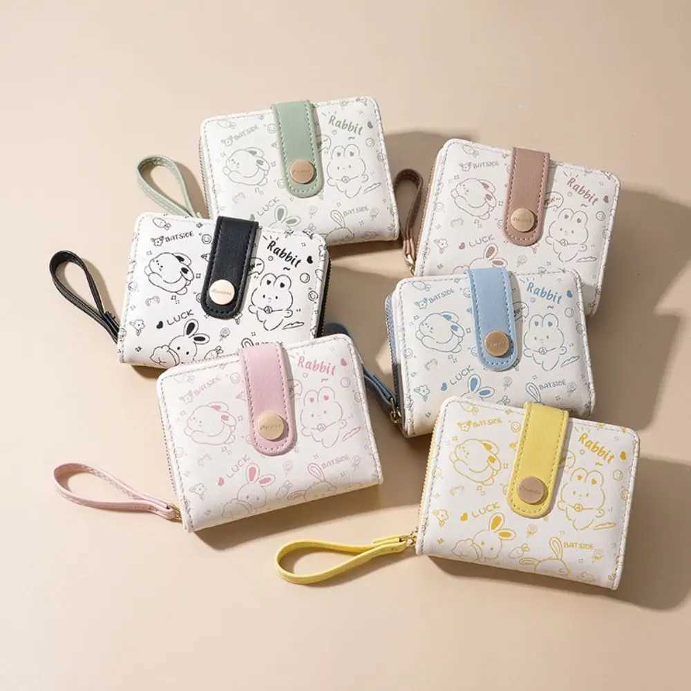 Cute PU Leather Short Wallet Zipper High-capacity Coin Purse Carto Rabbit Card Bag Cluh Bag Mey Bag Wen Girl Gift Y250707