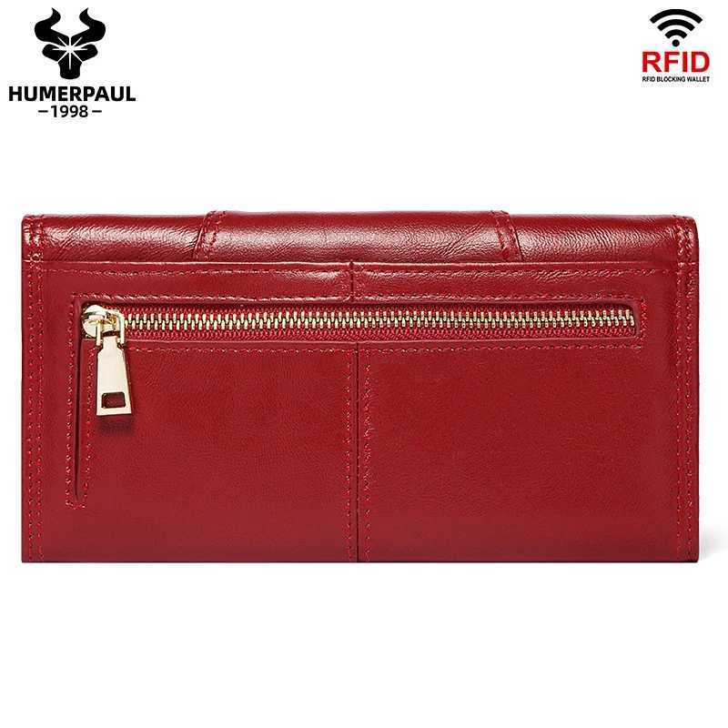 HUMERPA Wens Wallet Top Layer Leather Mti-card Cluh Cell Phe Mey Bag Fi Ladies Card Holder Cartera Mujer Red Y250707