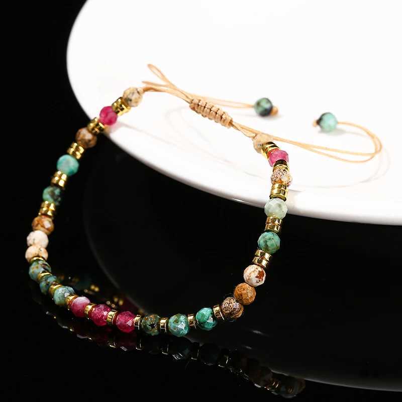 1 Natural Stone Faceted Africa Turquoise Colored Chalcedony Braided Bracelet Women Bohemian Handmade Rope Adjustable Jewelry GiftXJ250707
