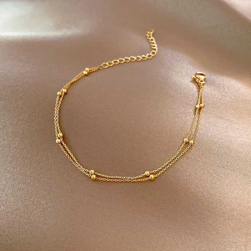 Fashionable 925 Sterling Silver Gold Small Round Bead Bracelet for Womens Retro Double-Layer Bracelet Birthday Jewelry Gift XJ250707
