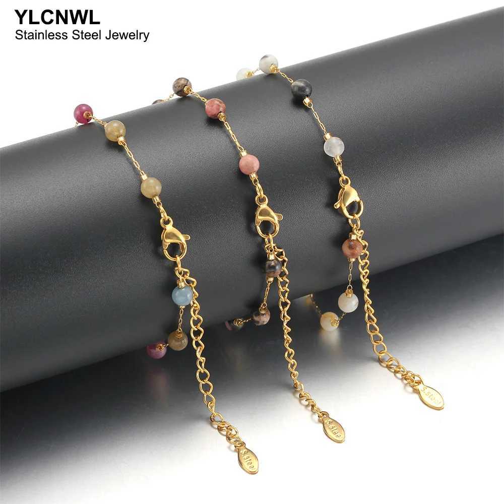 Natural Stone Stainless Steel Crystals Bead Chain Bracelets For Women Gold Color Ladies Ankle Bracelet Jewelry 7-9 Inch XJ250707