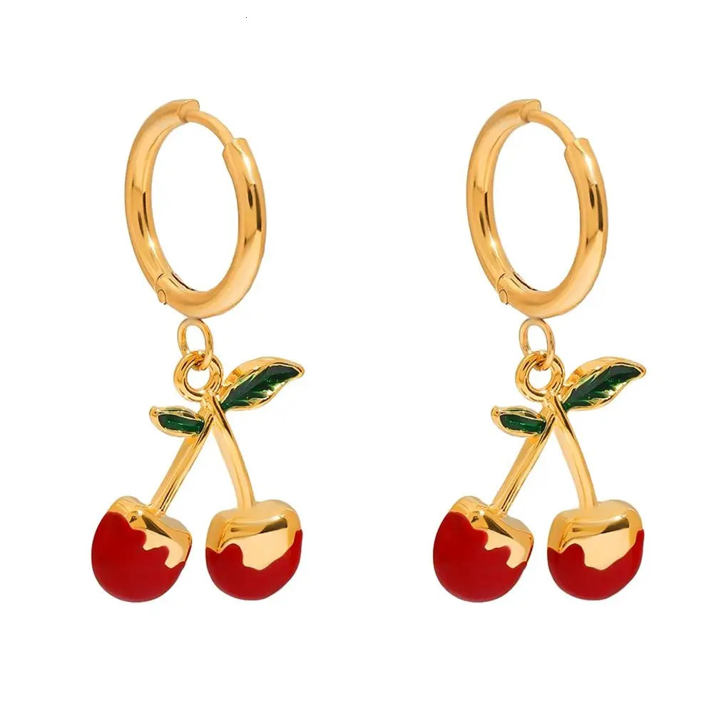 Youthway Color Sweet Cherry Drip Earrings Stainless Steel Waterproof Anti-Allergy Charm Jewelry Recommend Gift 2025 250701