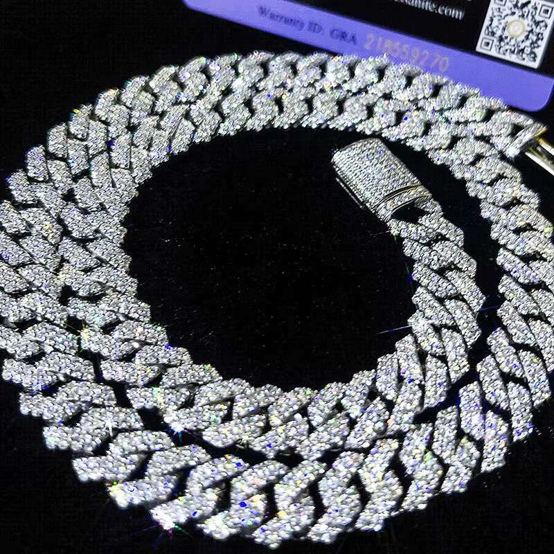 Manufacturer 10mm Moissanite Diamond Prong Cuban Link Chain VVS Pass Diamond Tester 925 Sterling Silver Gold Cuban Link Chain