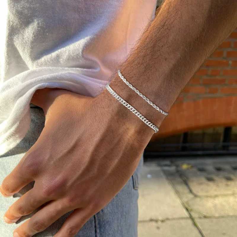Stainless Steel Chain Bracelets Sets for Men Waterproof Twisted Cuban Link Chain Bracelet Jewelry Gifts for Dad Boyfriend Husband XJ250707