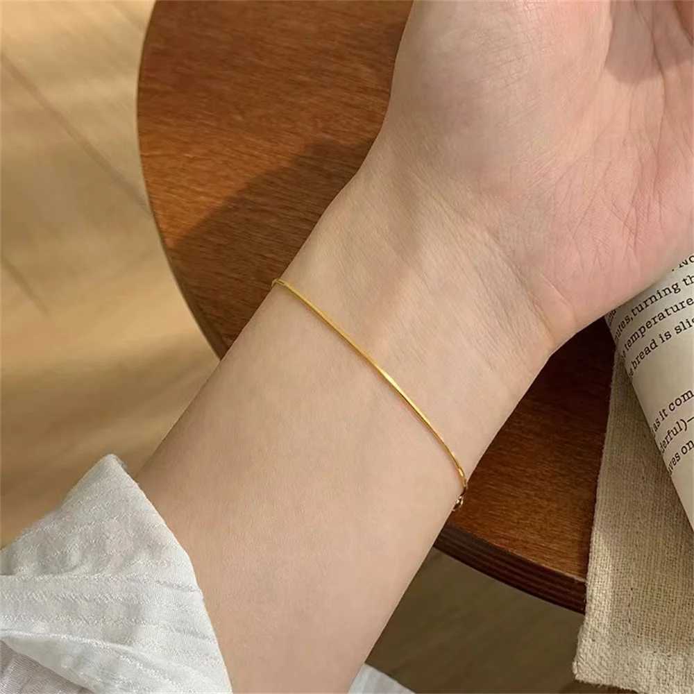 New Ultra-fine Stainless Steel Snake Chain Bracelet Gold Color Simple Bracelet For Women INS Fashion Jewelry Accessories XJ250707