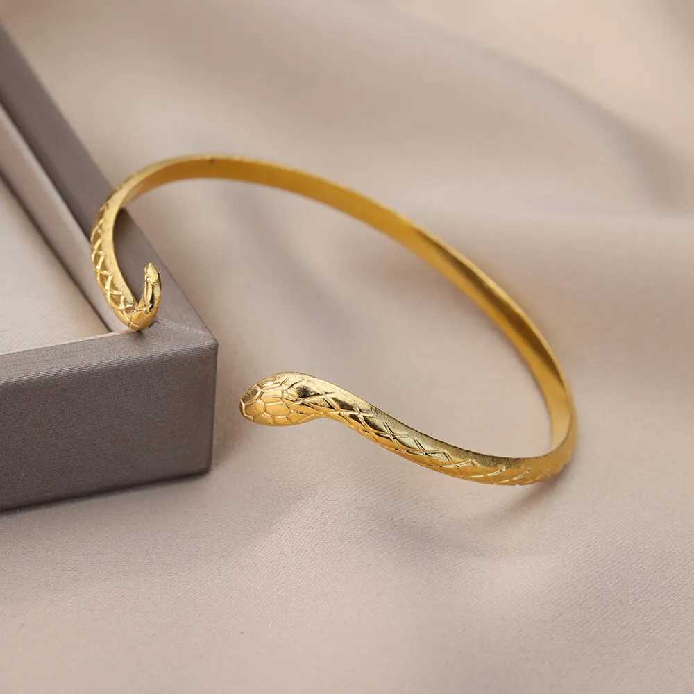Stainless Steel Snake Bracelets for Women Vintage Gold Plated Texture Adjustable Animal Snake Bangle Female Wedding Jewelry XJ250707