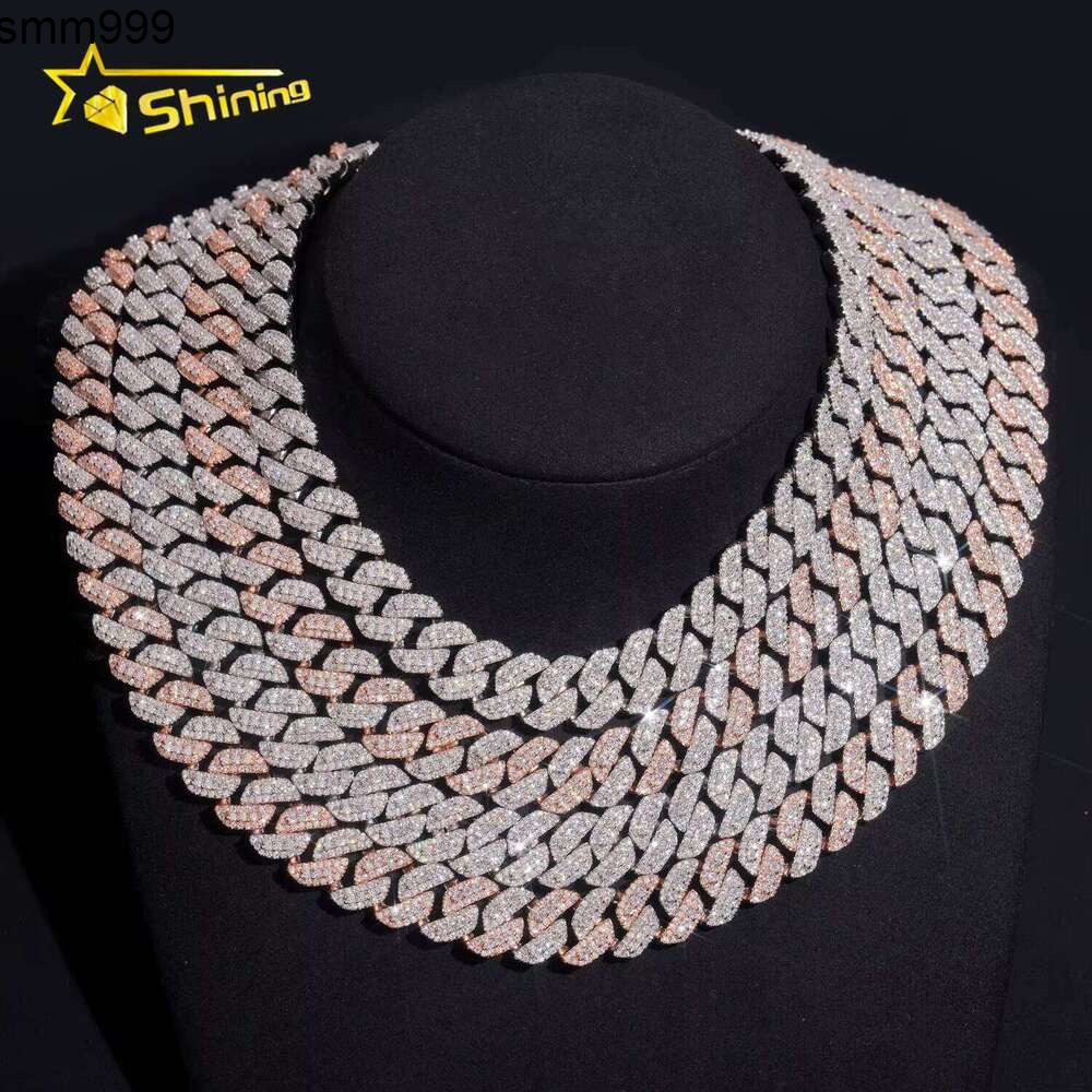 RTS Factory Hip Hop Jewelry 13Mm Raised Stones Solid Sterling Sier Gold Plated Iced Out Moissanite Miami Cuban Link Chain