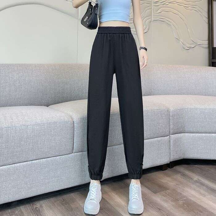 Summer Women's Linen Harem Sweatpants Thin Loose Casual Slim High Waist Slimming Commuter Joggers B5