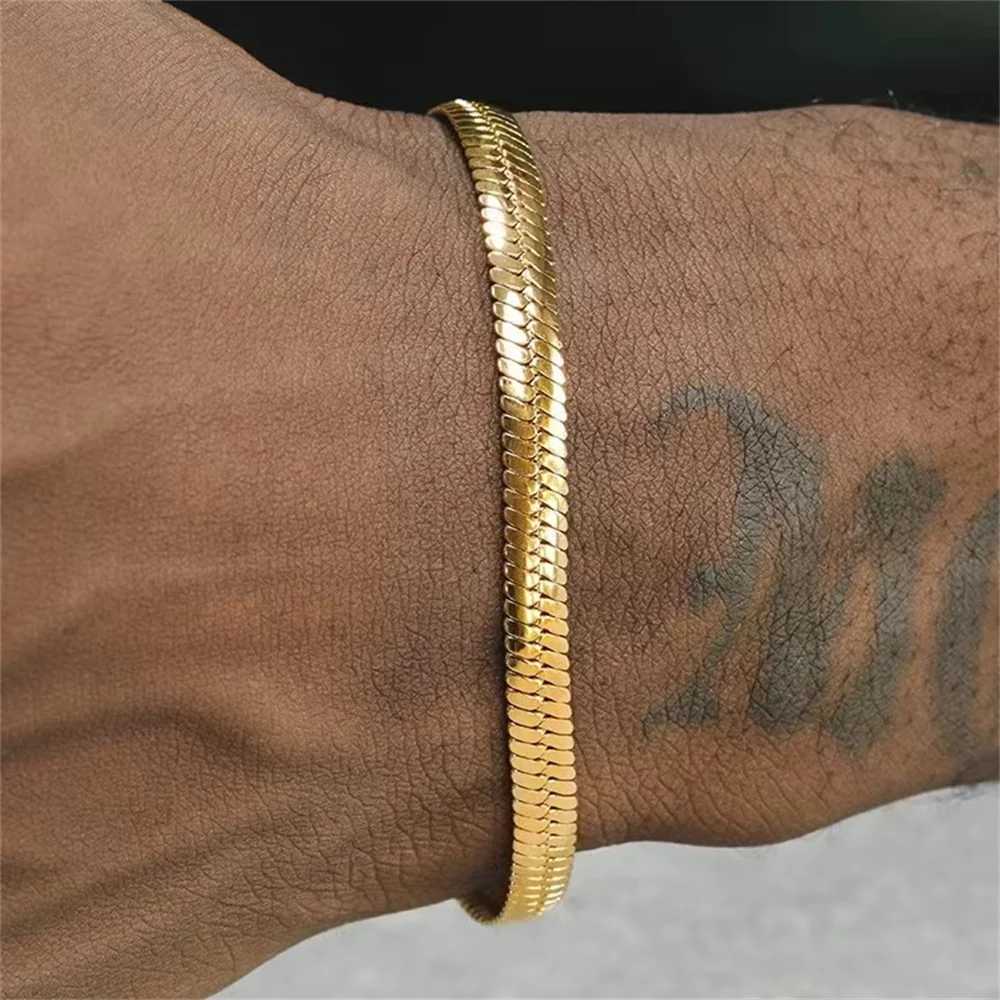 Hip Hop Stainless Steel Bracelet Gold Color Snake Chain Titanium Steel Bracelet for Women and Men Fashion Jewelry Accessories XJ250707