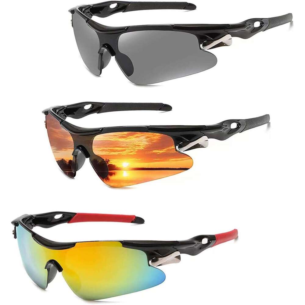 3 Pairs of sunglasses Sports Sunglasses for Men Women Youth Baseball Cycling Fishing motorcycle Running golf, UV Protection., Black, 60 lunettes de soleil