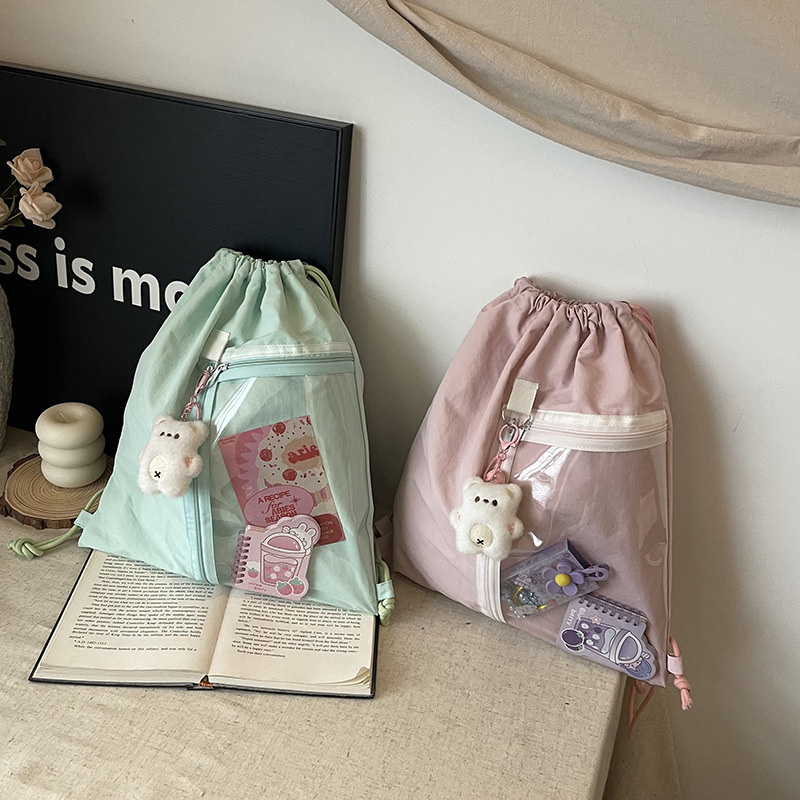 Free shipping designer 2025 New Large Capacity Drawstring Backpack Ins Korean Style Polka Dot Transparent Bag Versatile Cute Single Shoulder Bag for W
