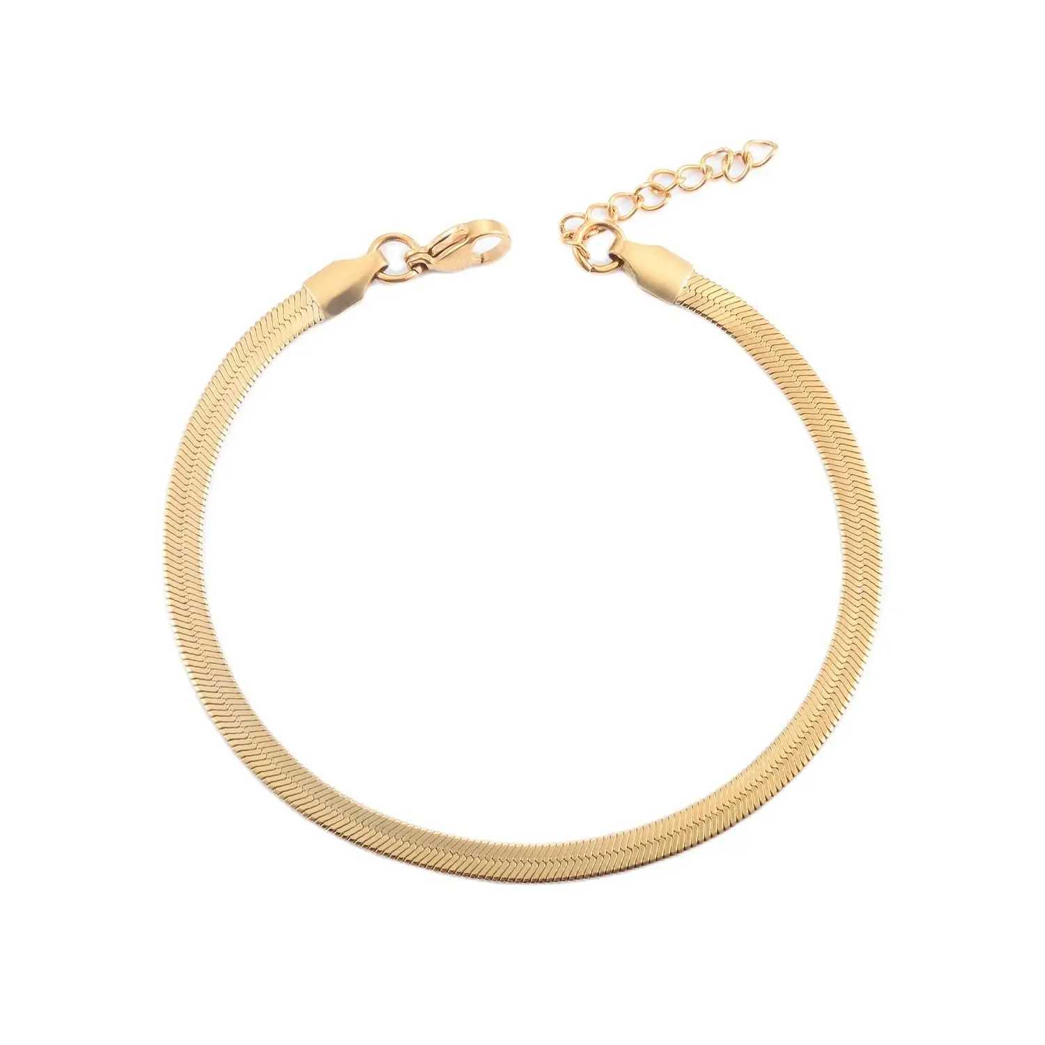 3mm 4mm Stainless Steel Flat Snake Bracelet Classic Gold Color Charm Chain Metal Jewelry for Men Women XJ250707
