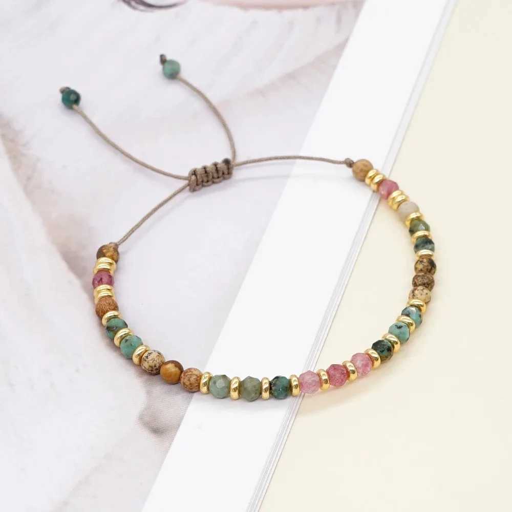 Multicolor Natural Stone Gold Spacer Beads Adjustable Beaded Bracelet for Women Casual Travel Accessories Bracelet Gift for Friends XJ250707