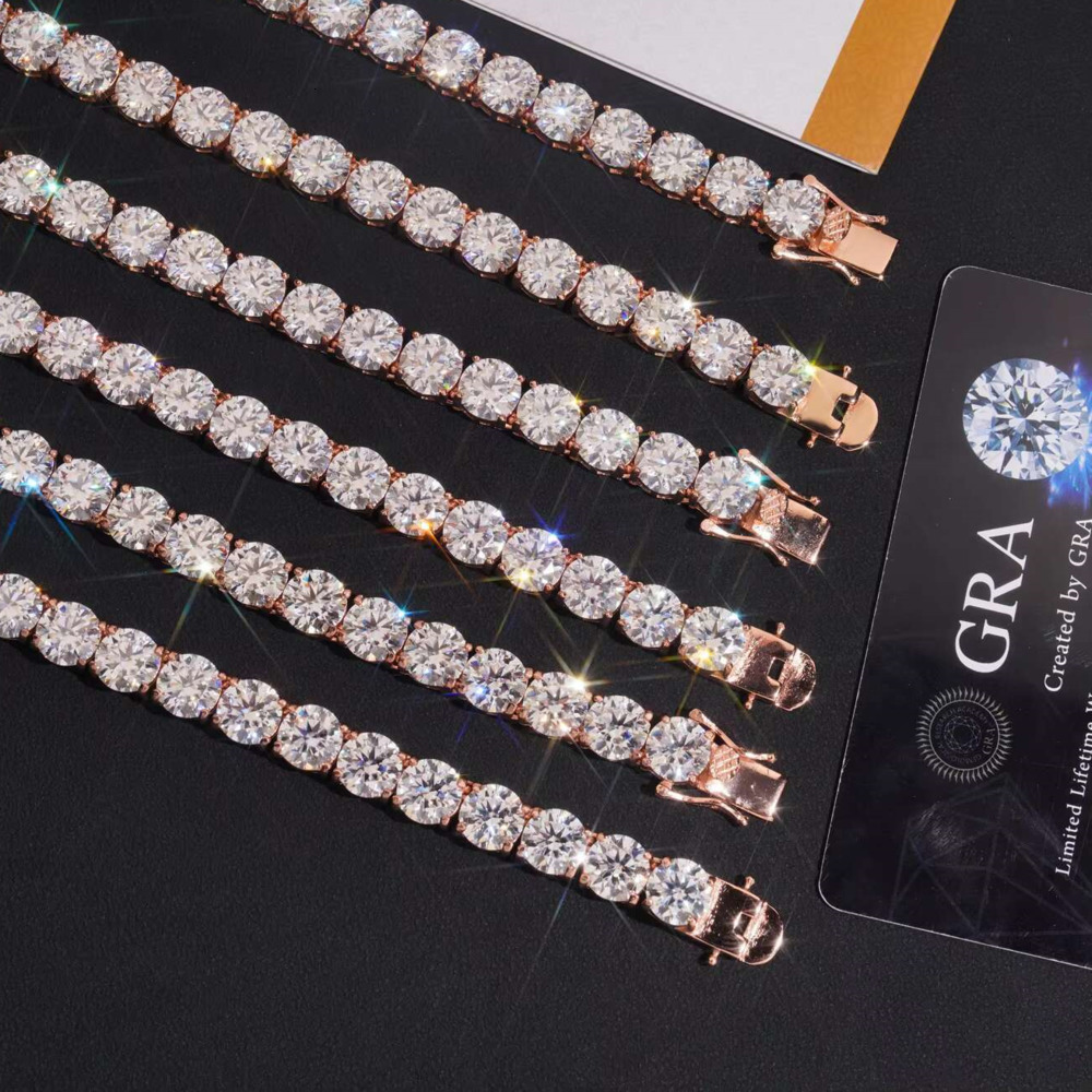 GRA Hip Hop Jewelry Solid 925 Pure Silver Brilliant Cut VVSD Colorful 8mm Necklace Full Diamond Moissanite Tennis Chain
