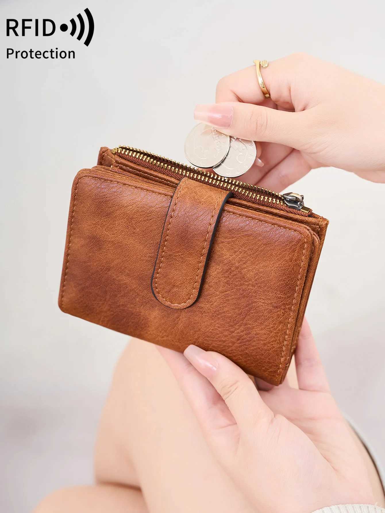 FiWens Wallet RFID Anti-theft Short Trifold Large Capacity Card Holder Coin Purse ID Card HolderWallet Y250707