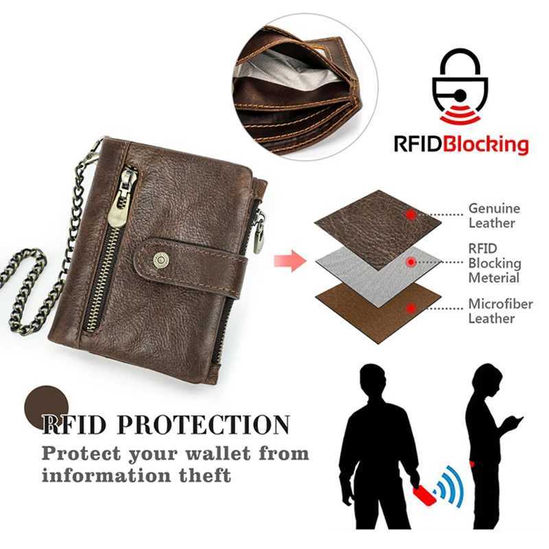 CTACTS Genuine Leather Men Wallet Anti Theft Chain RFID Casual Mey Clip M Wallets Small Purse Coin Pocket Y250707