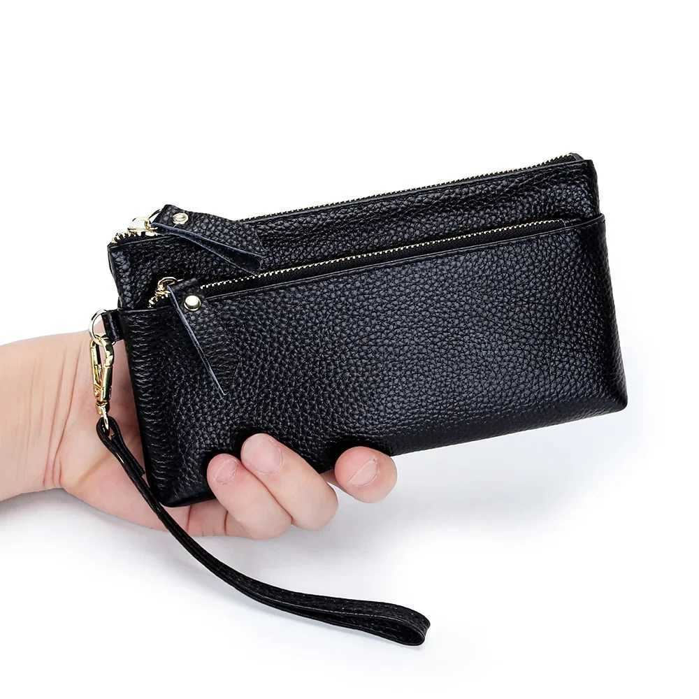 100% Genuine Leather Clutch Bag Portable Storage Bag Casual Purse with Zipper Wristlet Wallets for Women Large Capacity Cell Phone Bag Y250707