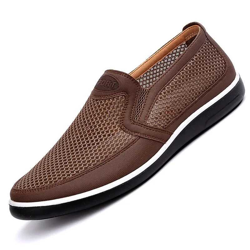 2022 New Summer Mesh Shoes Men Slip-On Flat Shoes Hollow Out Comfortable Father Shoes Men Casual Basic Drilles Y250707